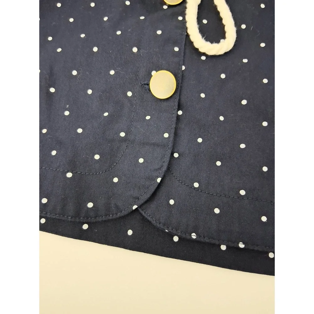 Kate & Sam Jacket Women's Large Navy Blue Polka Dot Button Rope Tie Nautical New